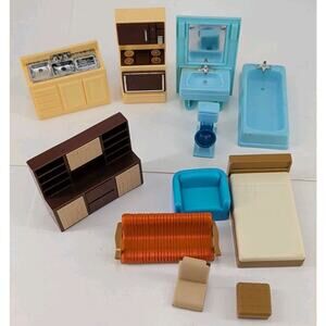 Vintage Arco Dollhouse Furniture Lot Of 11 Pieces Kitchen Bathroom Bedroom